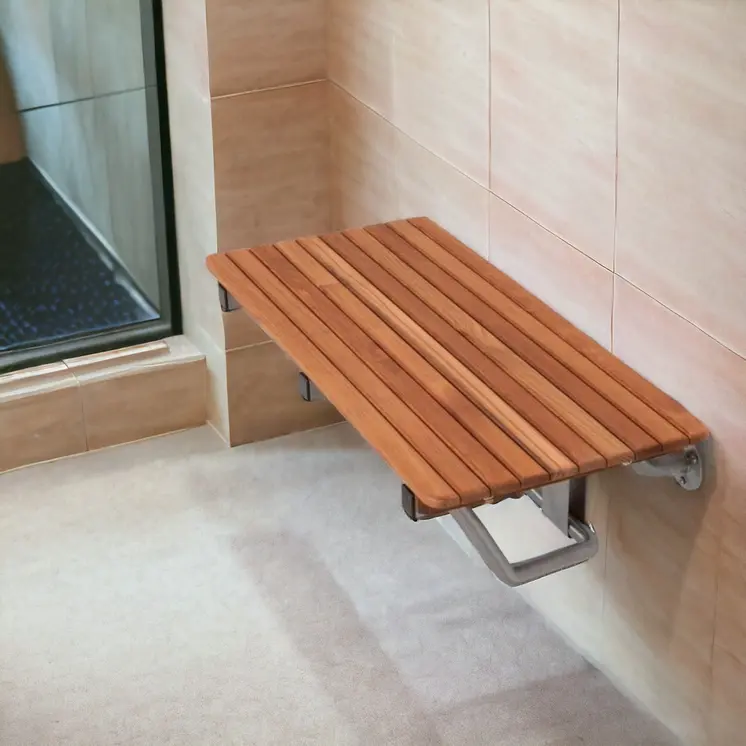 28" Brown Premium Wall Mount Teak Shower Bench