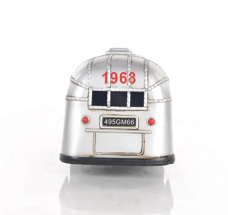 6" Silver Metal Hand Painted Silver Camping Trailer Model Car
