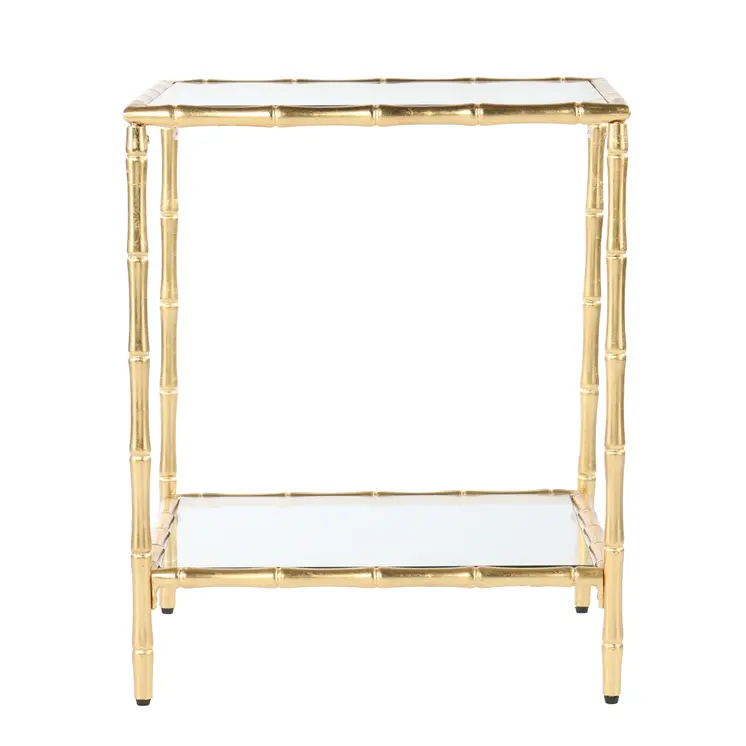 23" Gold Glass Top Square End Table With Shelf