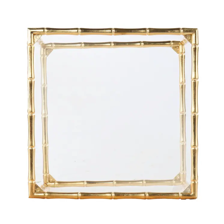 23" Gold Glass Top Square End Table With Shelf