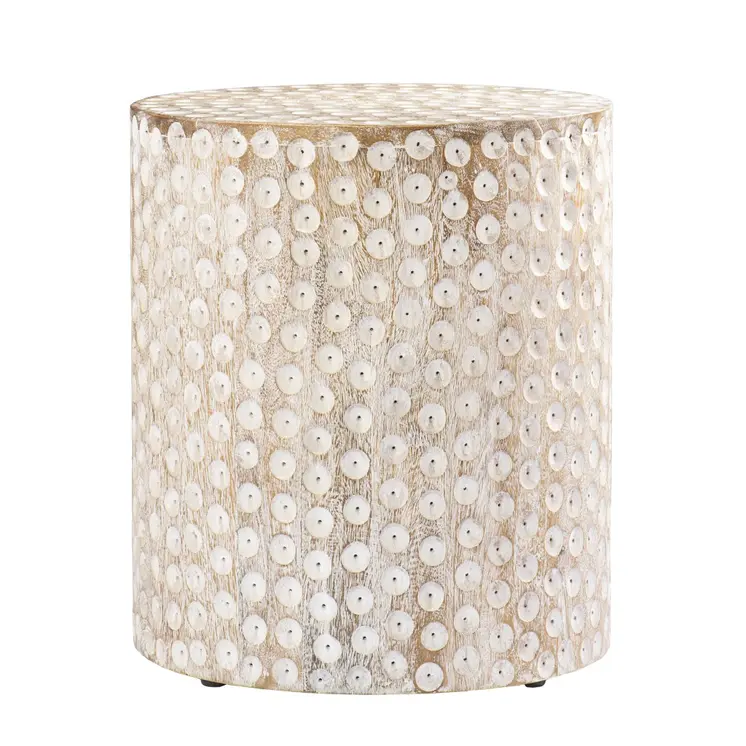 18" Washed White Solid Wood Round End Table