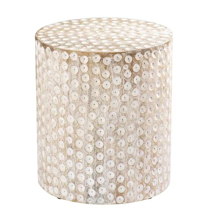18" Washed White Solid Wood Round End Table
