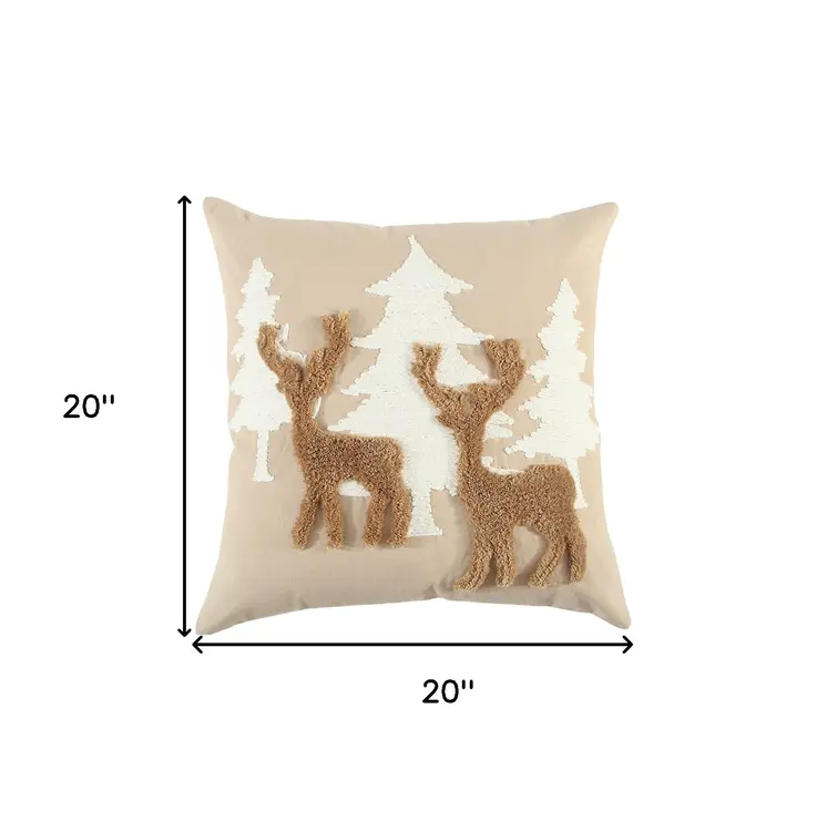 Shades of Brown and Cream Deer Decorative Throw Pillow