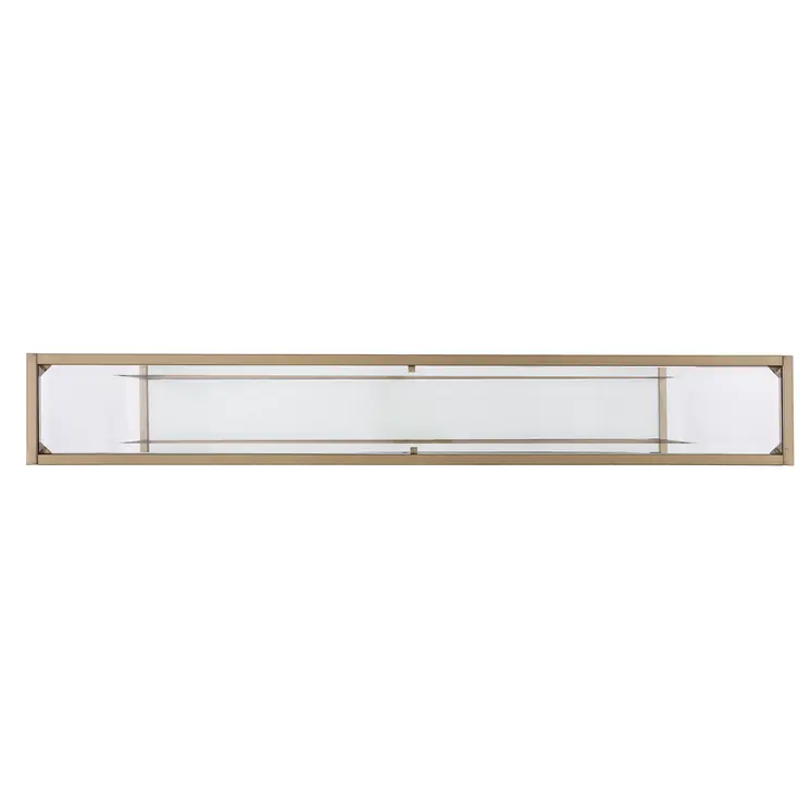 56" Clear and Gold Glass Mirrored Frame Console Table With Shelves
