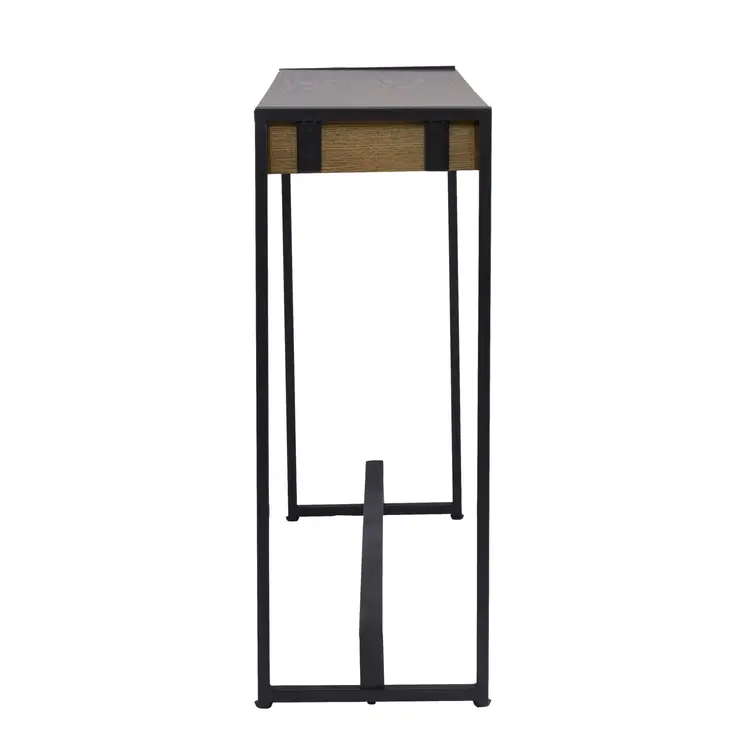 54" Gray Brown and Black Distressed Sled Console Table