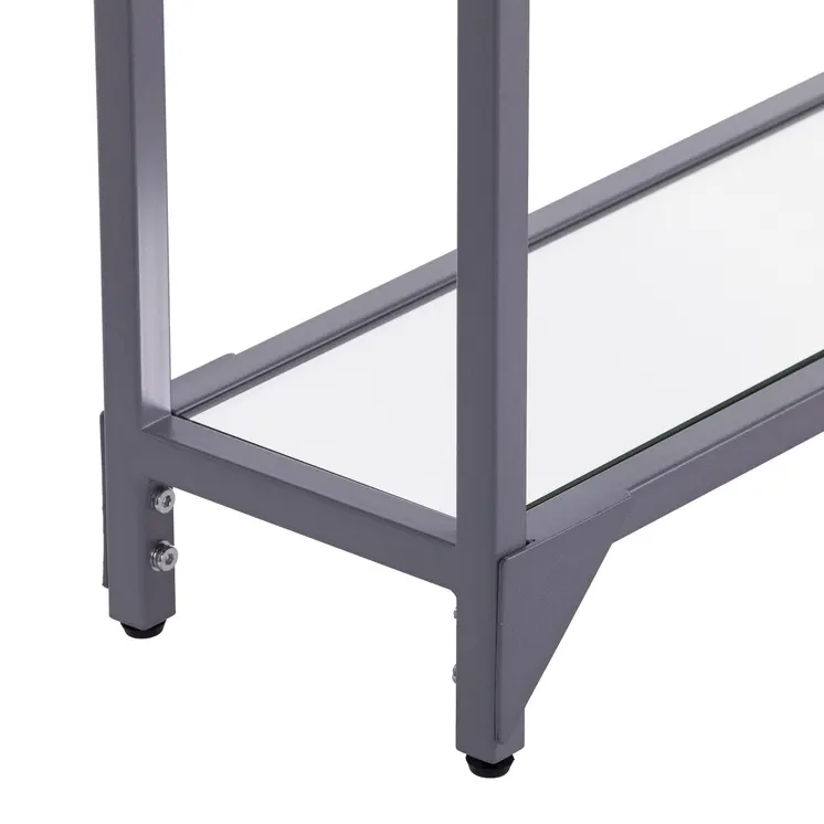 56" Clear and Silver Glass Mirrored Floor Shelf Console Table With Storage