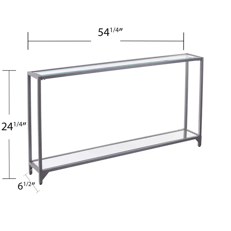 56" Clear and Silver Glass Mirrored Floor Shelf Console Table With Storage