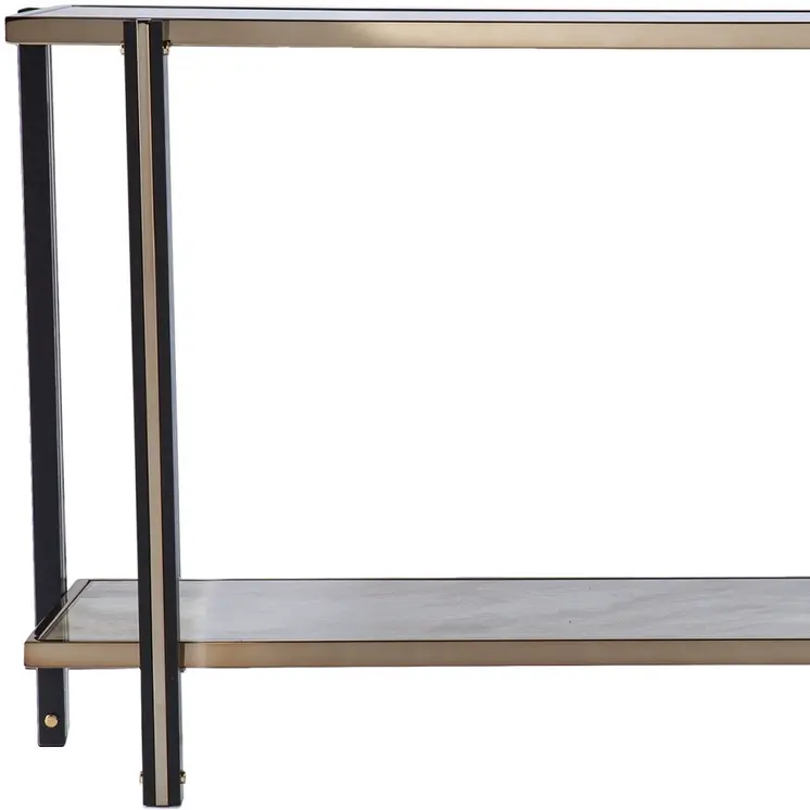 50" Smoky Black and Champagne Mirrored Glass Console Table With Shelf