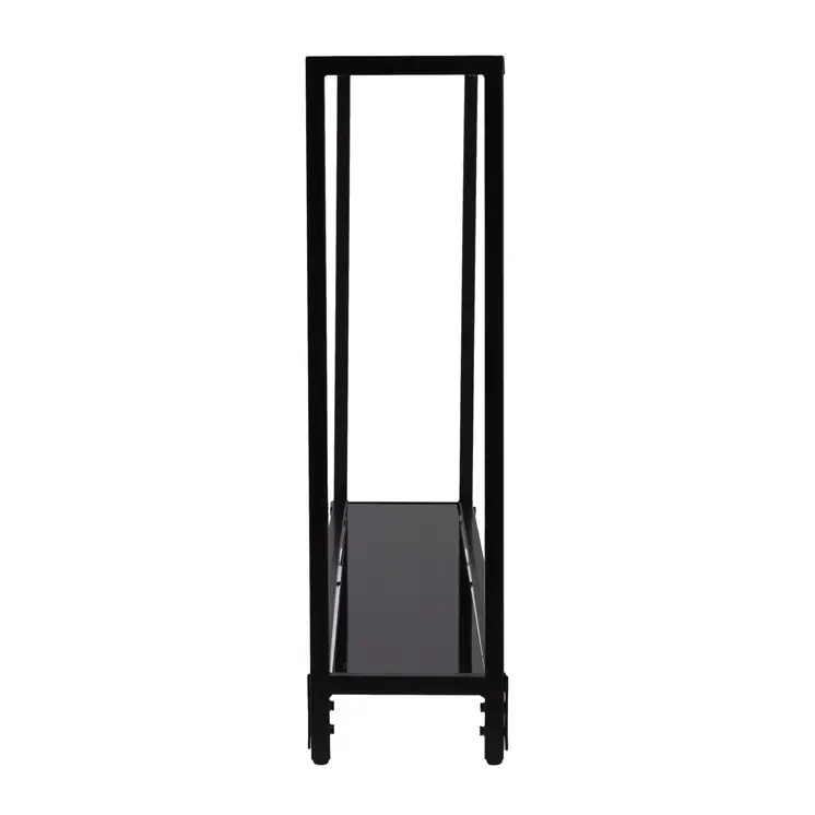 56" Clear and Black Glass Frame Console Table With Shelves