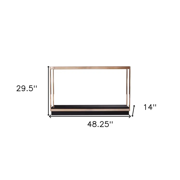 48" Clear Black and Champagne Glass Floor Shelf Console Table With Shelf