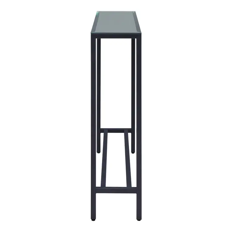 36" Black and Gunmetal Mirrored Glass Console Table