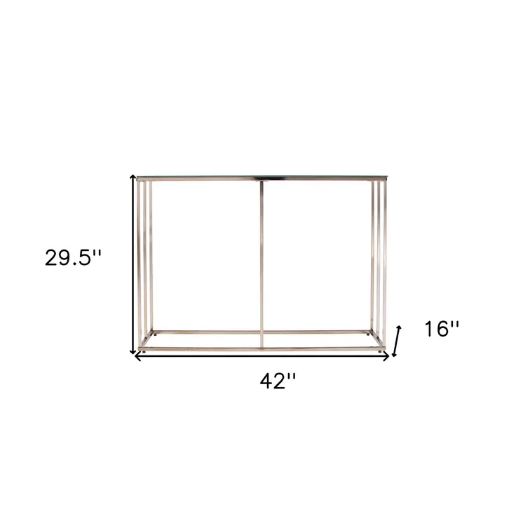 42" Clear and Gold Glass Frame Console Table