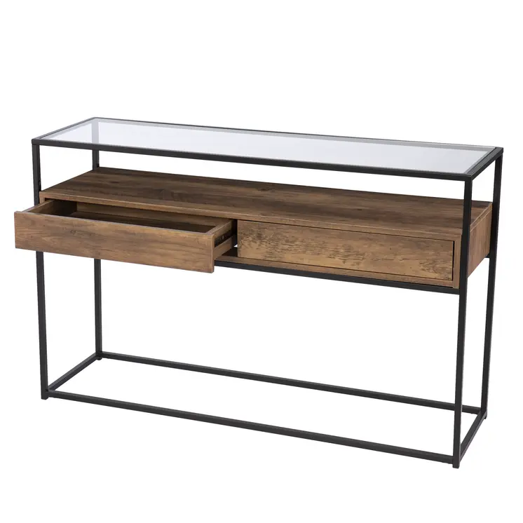 48" Clear and Black Glass Frame Console Table With Storage With Storage