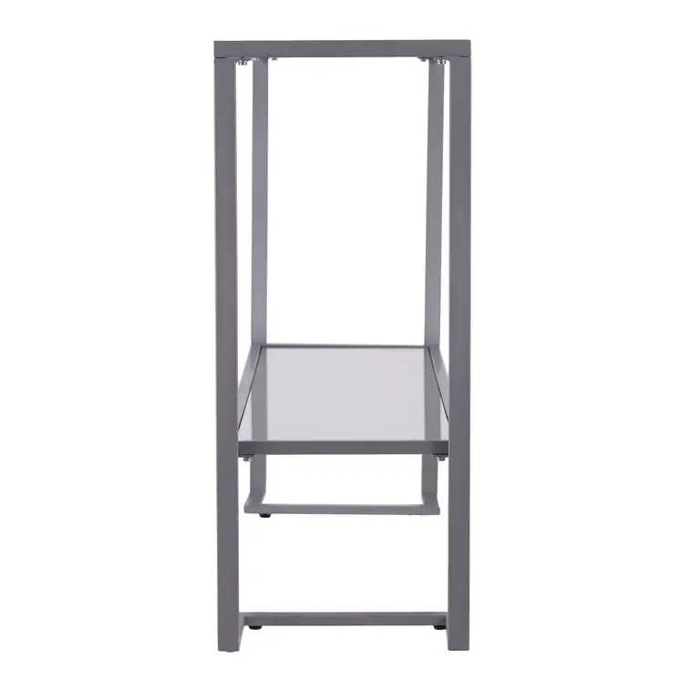 52" Clear and Silver Glass Sled Console Table With Shelves