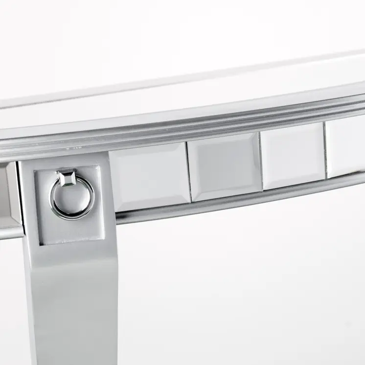 46" Silver Mirrored Glass Half Circle Console Table With Storage
