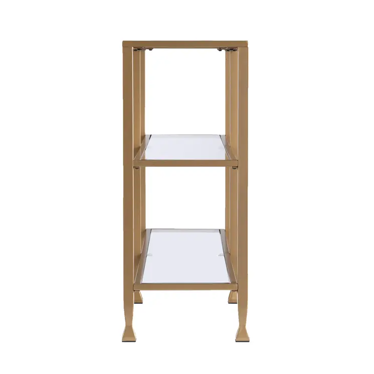 49" Clear and Gold Glass Floor Shelf Console Table With Storage