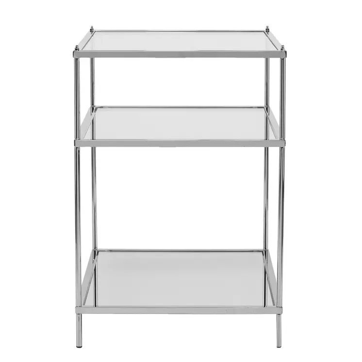 27" Silver Mirrored Glass And Iron End Table With Shelf