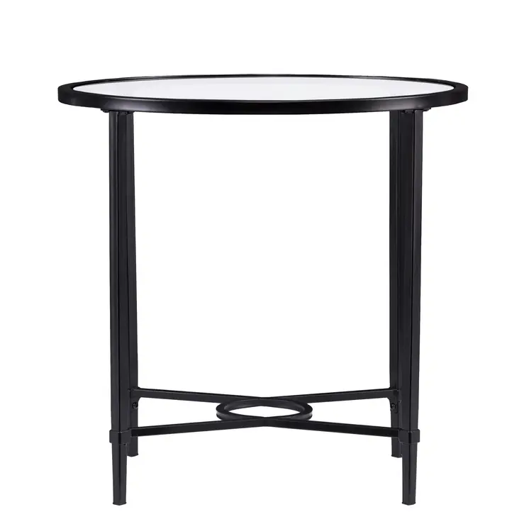 25" Black And Clear Glass Oval End Table
