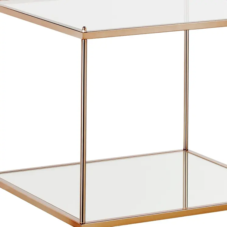 22" Clear And Gold Glass And Iron Square End Table With Shelf