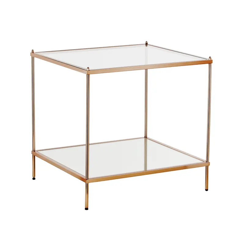 22" Clear And Gold Glass And Iron Square End Table With Shelf
