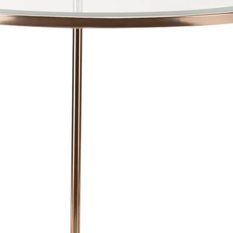 26" Gold Glass And Iron Round End Table With Shelf