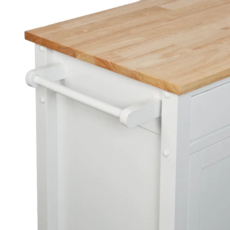 42" Natural and White Butcher Block and Iron Rolling Kitchen Cart With Storage