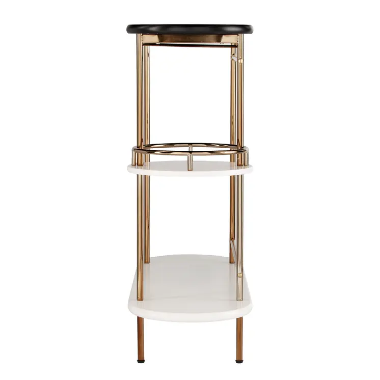 Gold Black and White Metal Oval Bar Cart With Wine Storage