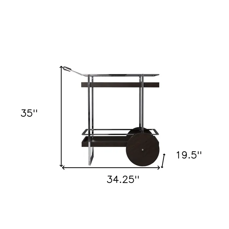 Brown and Silver Iron Rolling Bar Cart