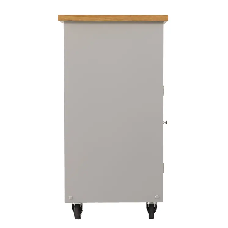Gray and Natural 35" Rolling Kitchen Island With Storage