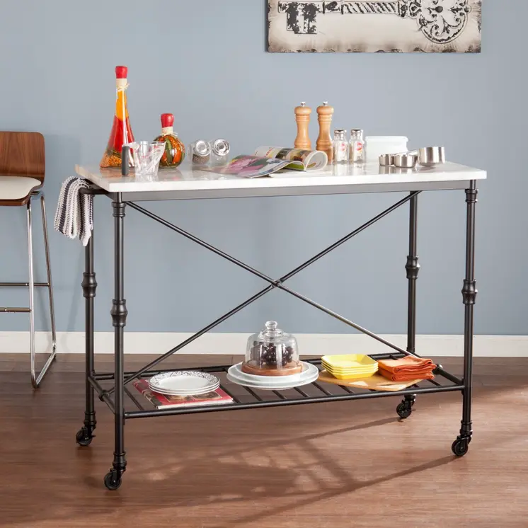 Black and White 49" Rolling Kitchen Island With Storage