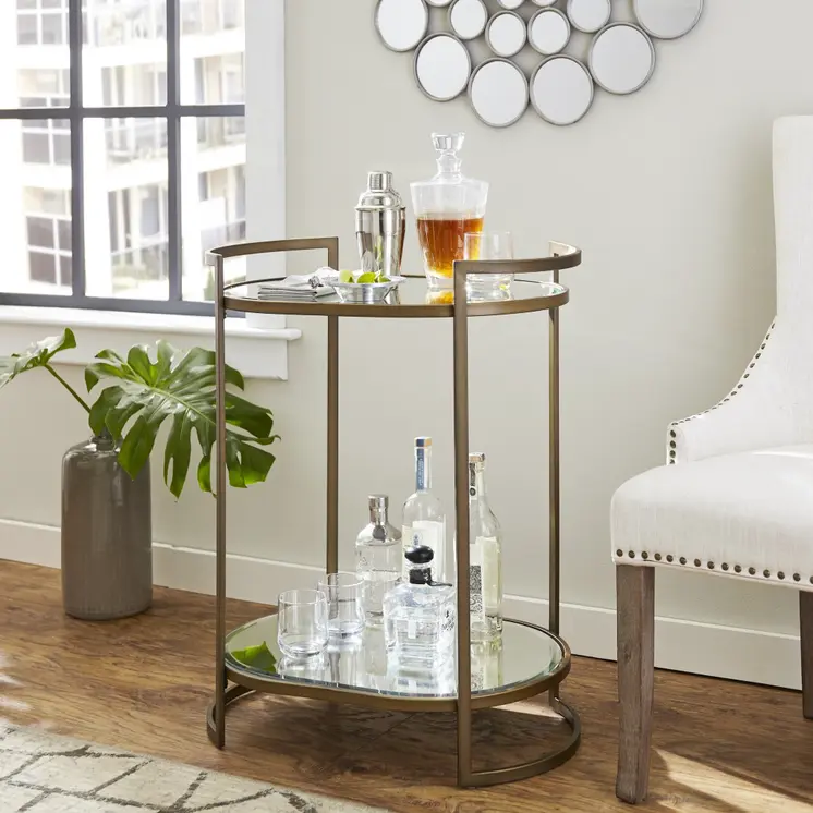 Gold and Silver Metal And Mirrored Glass Bar Cart