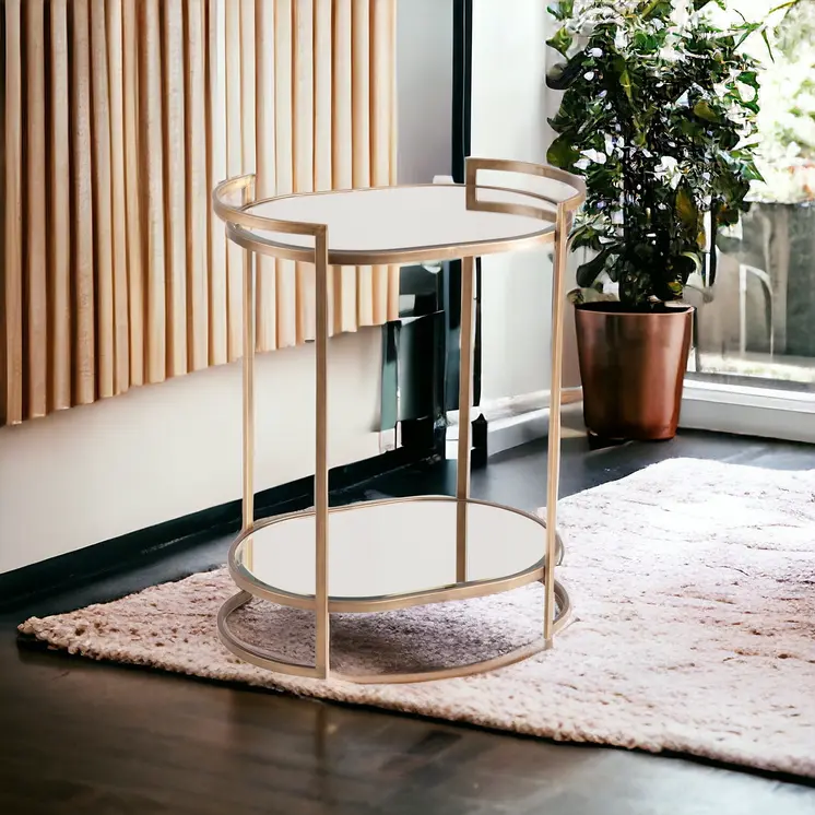 Gold and Silver Metal And Mirrored Glass Bar Cart