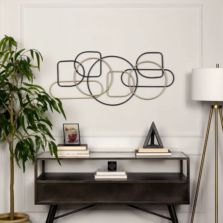 43" Black And Gold Metal Modern Abstract Hanging Dimensional Sculpture