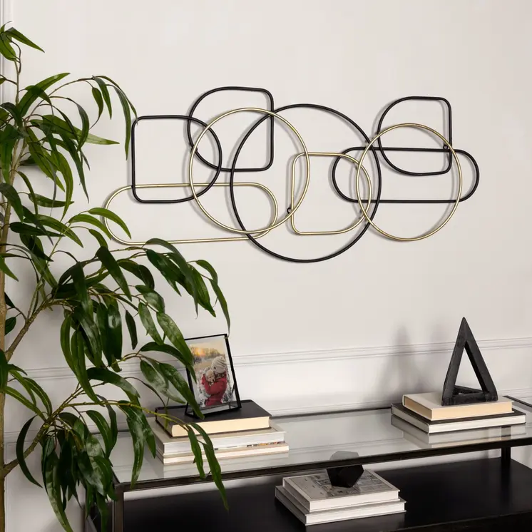43" Black And Gold Metal Modern Abstract Hanging Dimensional Sculpture