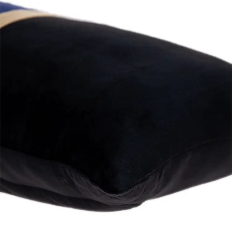 12" X 24" Black Blue and Gold Striped Velvet Throw Pillow