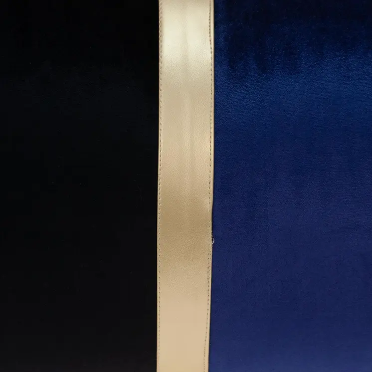 12" X 24" Black Blue and Gold Striped Velvet Throw Pillow