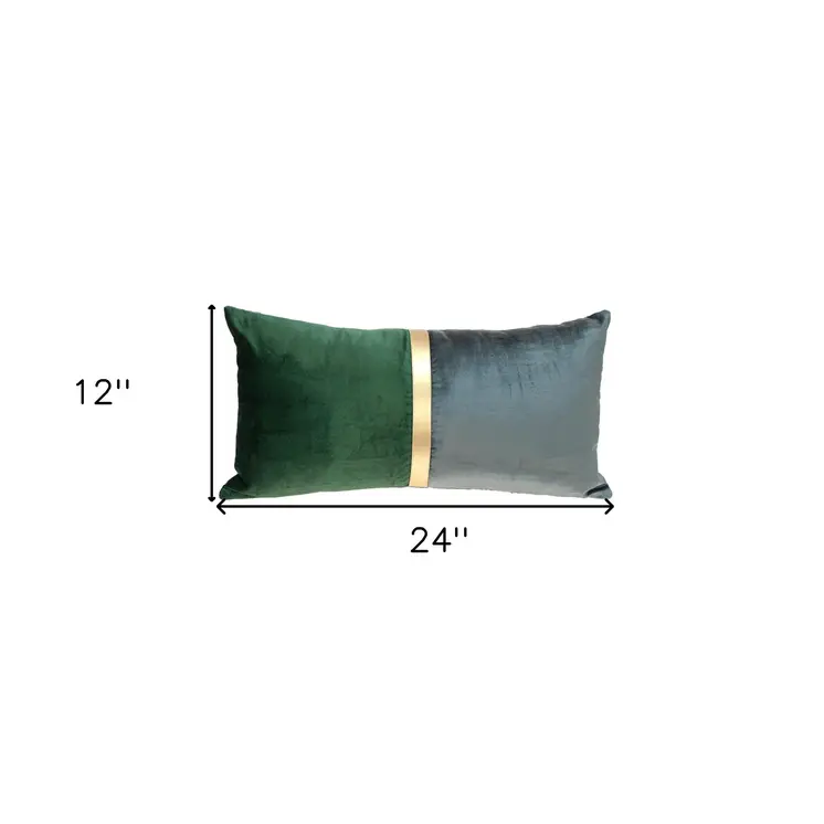 Green Gold and Dark Gray Tufted Velvet Lumbar Pillow