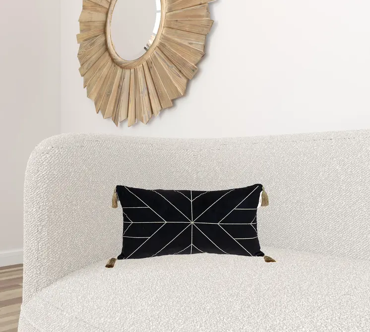 Black and Gold Geo Velvet Lumbar Pillow with Gold Tassels