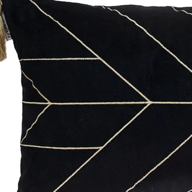 Black and Gold Geo Velvet Lumbar Pillow with Gold Tassels