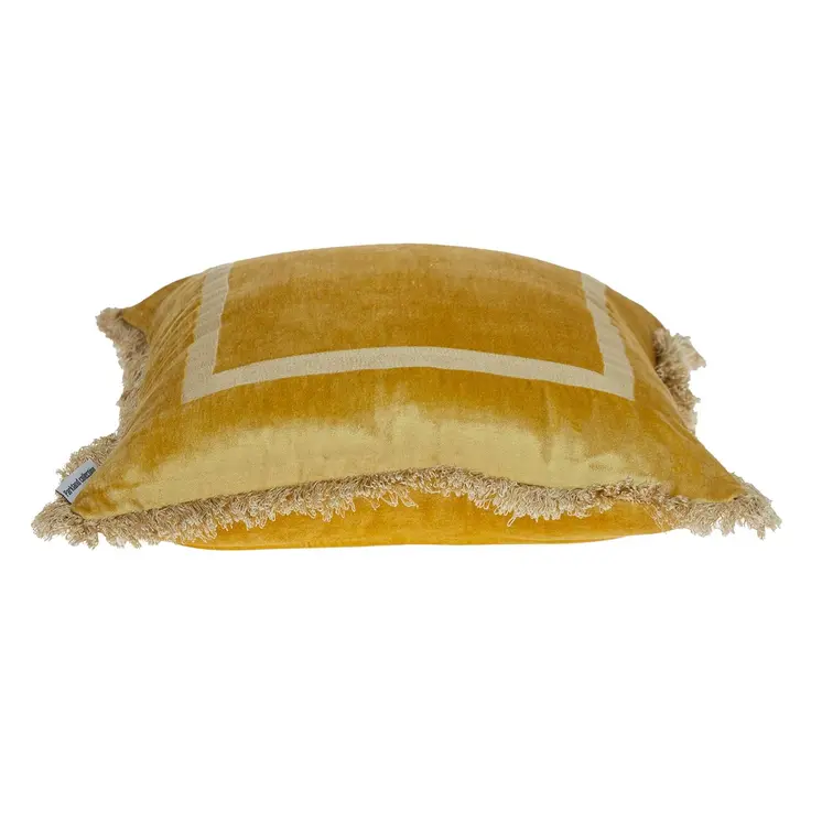 Boho Yellow with Gold Fringe Decorative Square Throw Pillow