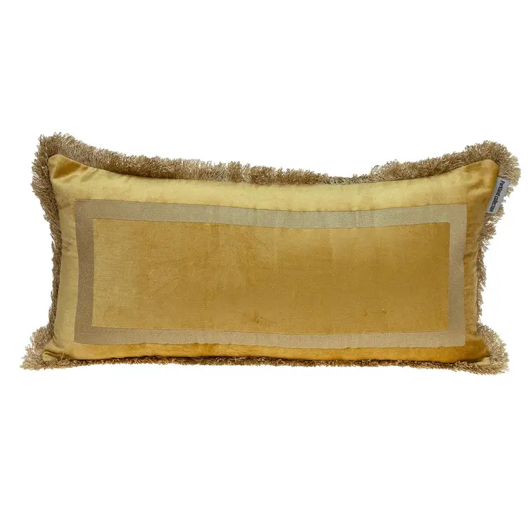 Boho Yellow with Gold Fringe Decorative Lumbar Throw Pillow