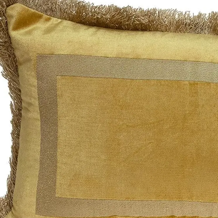 Boho Yellow with Gold Fringe Decorative Lumbar Throw Pillow