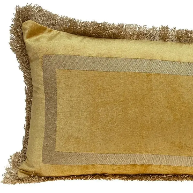 Boho Yellow with Gold Fringe Decorative Lumbar Throw Pillow