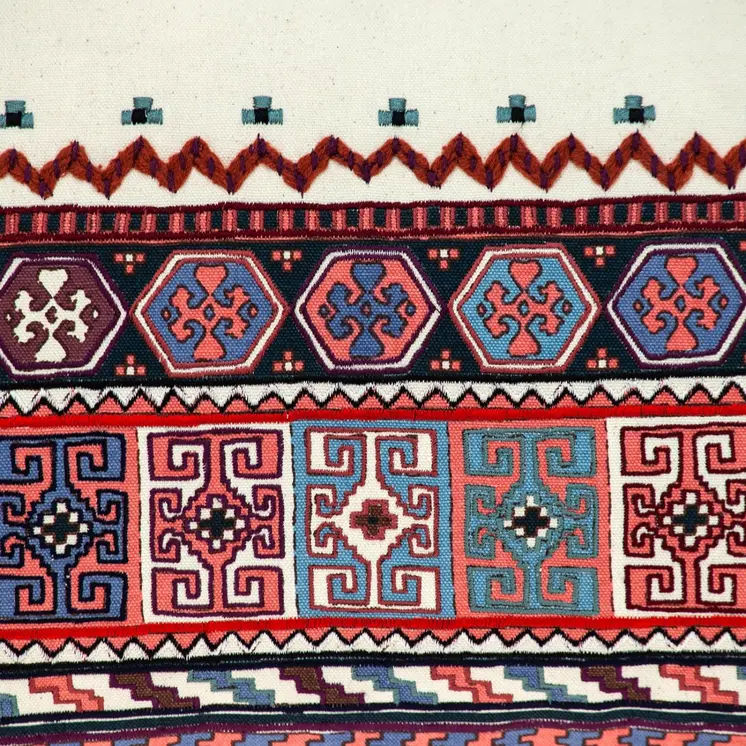14" X 20" Blue Burgundy And Cream Abstract Cotton Blend Throw Pillow with Tassels