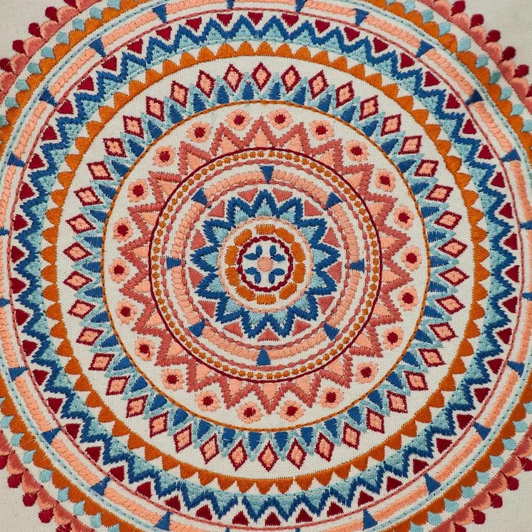 18" X 18" Beige and Blue Abstract Indoor Outdoor Throw Pillow