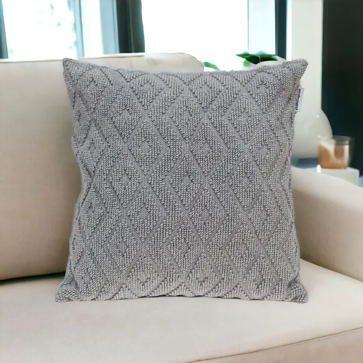 Jacquard Diamond Pattern Decorative Gray Throw Pillow