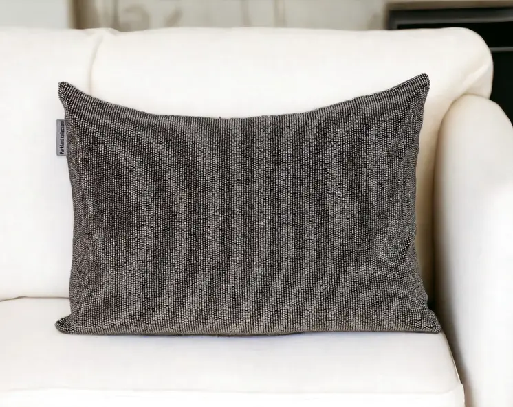 Shimmering Gray Beaded Luxury Throw Pillow