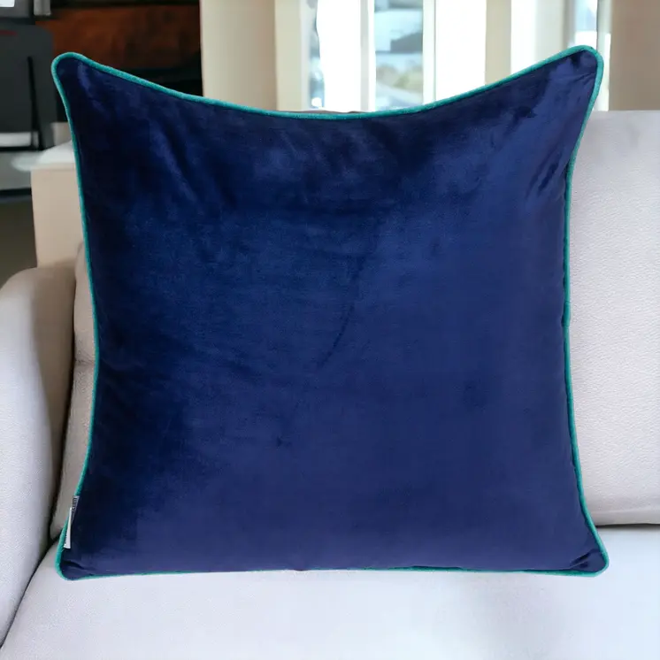 20" Gray And Navy Blue Velvet Throw Pillow