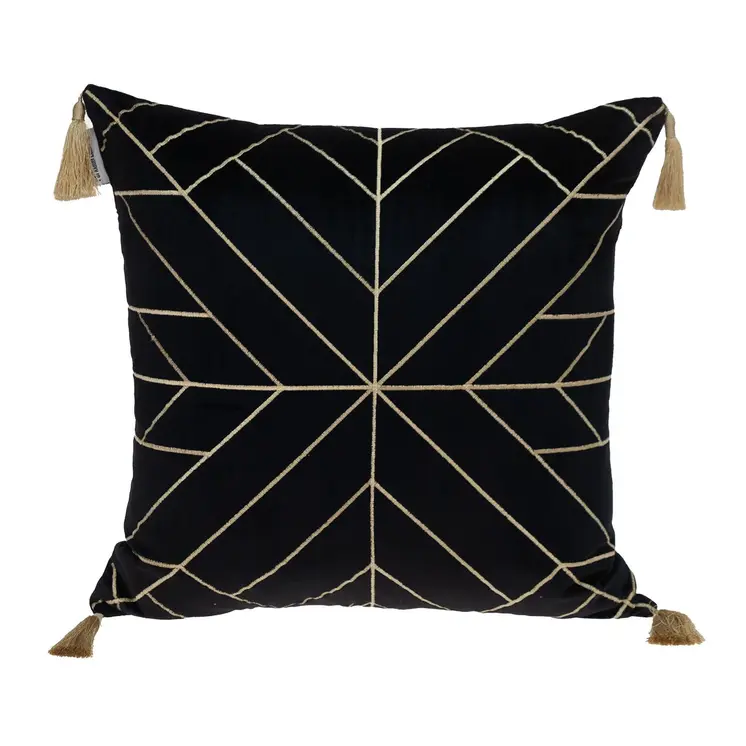 20" Black And Gold Velvet Throw Pillow