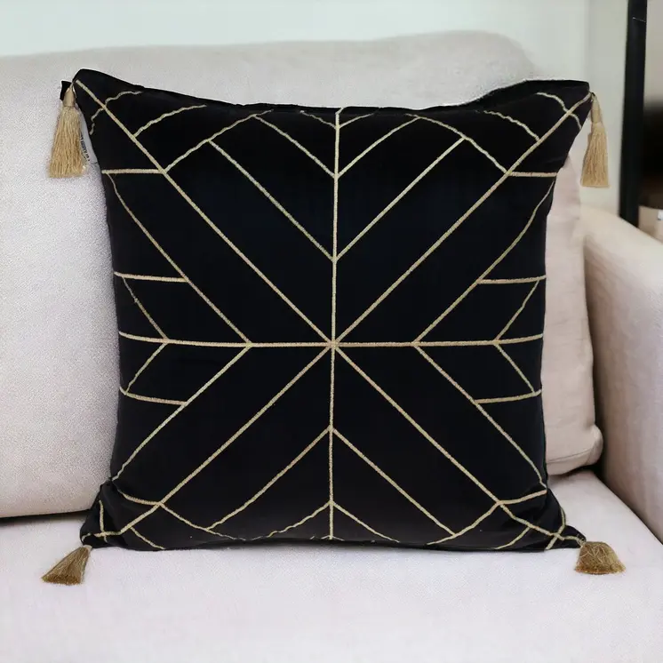 20" Black And Gold Velvet Throw Pillow